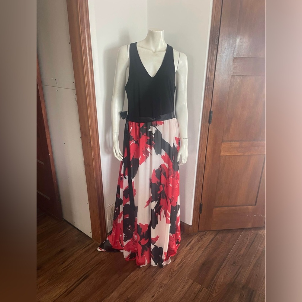Black & Red Floral Maxi Dress - Sleeveless V-Neck